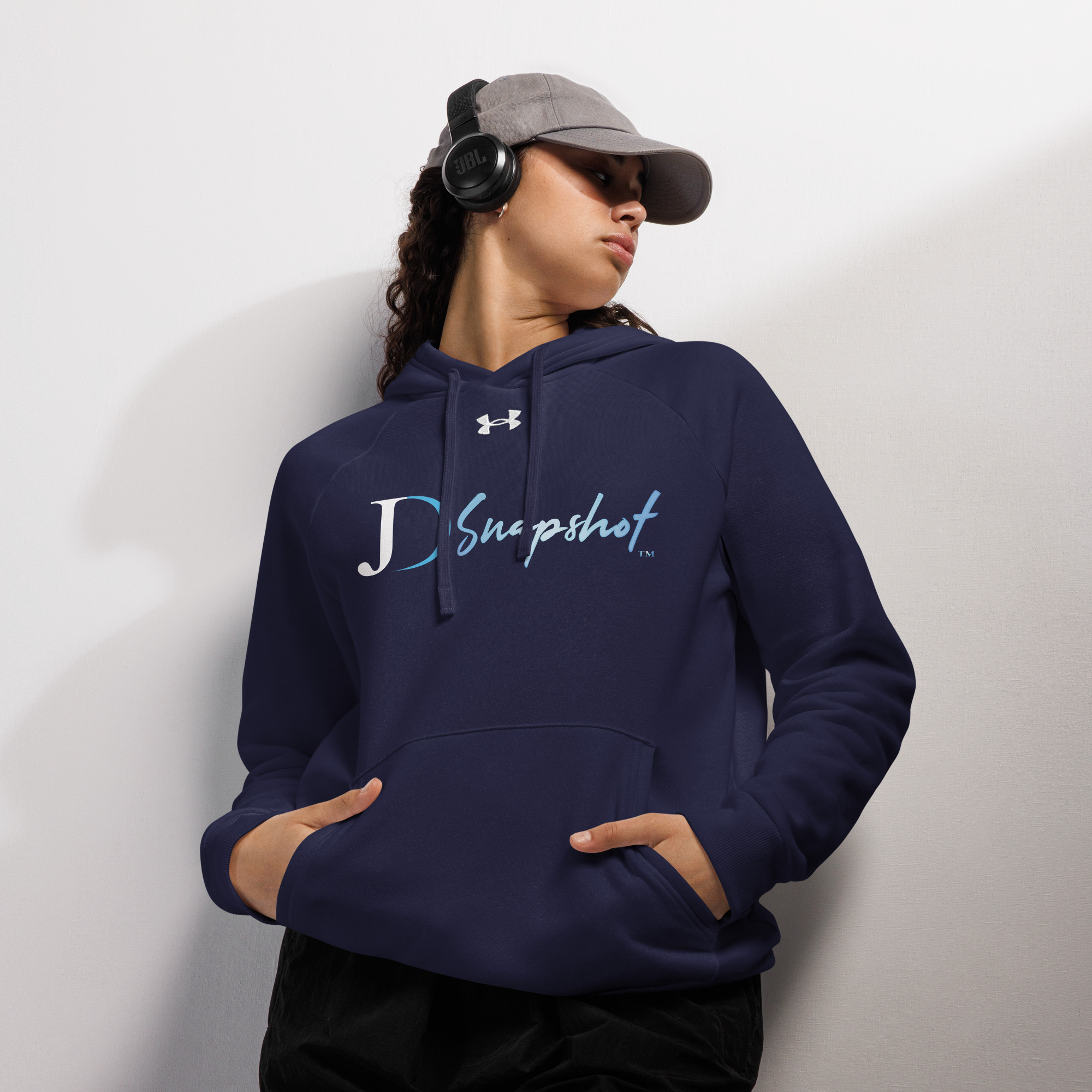JD Snapshot Under Armour® Hoodie White/Blue Logo - Image 3