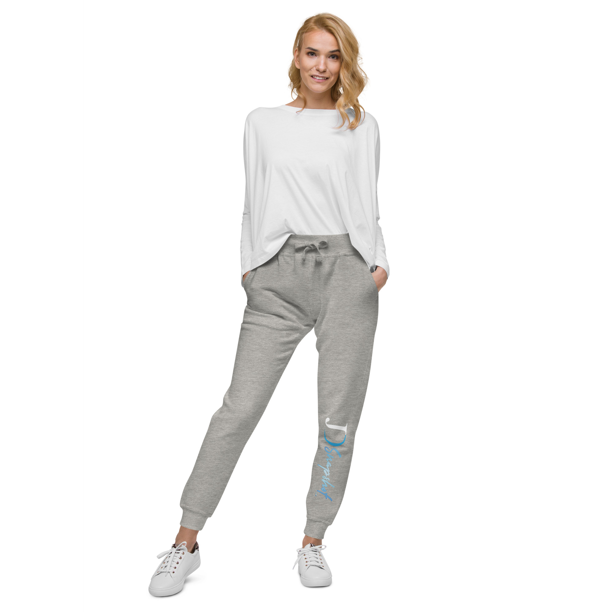 JD Snapshot Unisex Fleece Joggers White/Blue Logo - Image 17