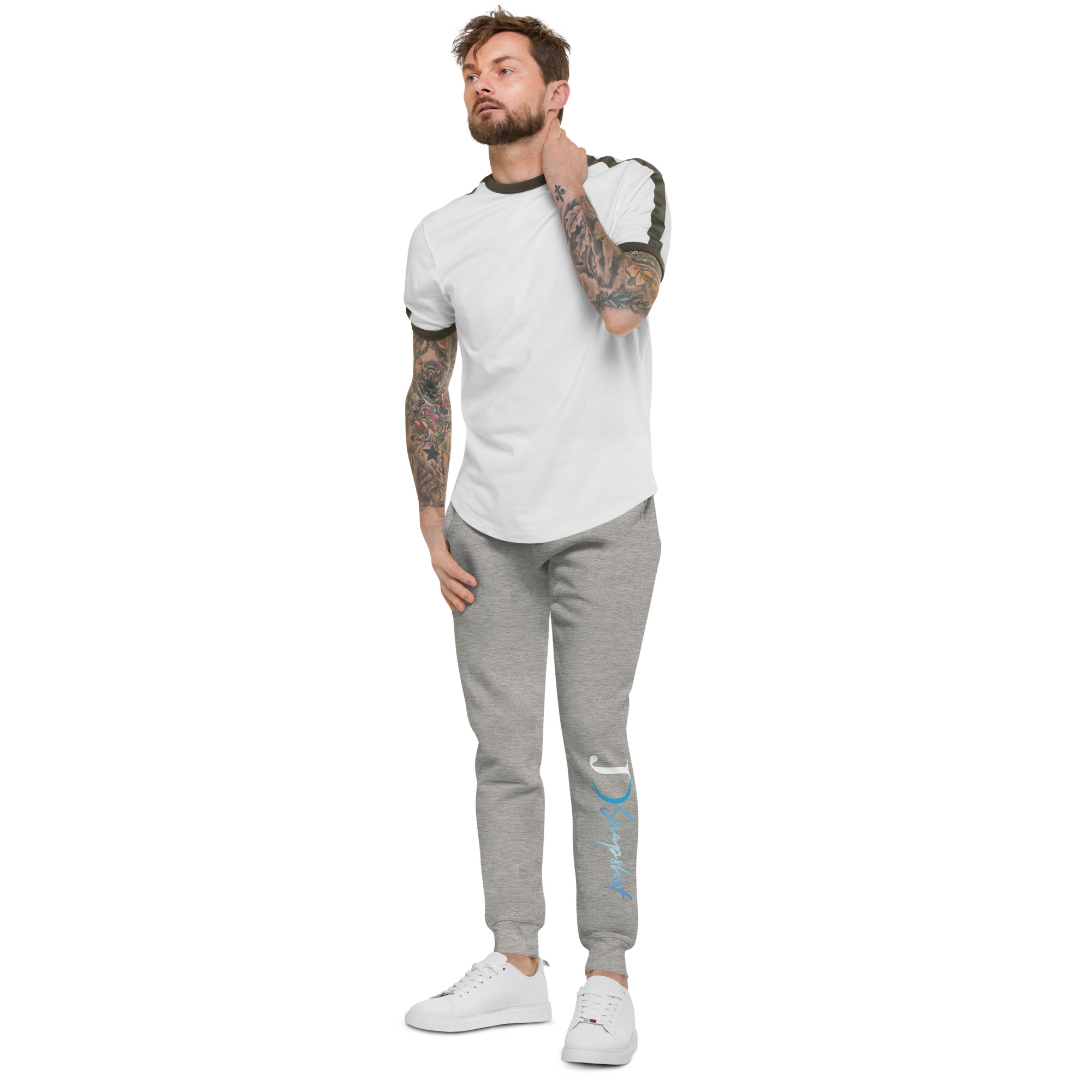 JD Snapshot Unisex Fleece Joggers White/Blue Logo - Image 7