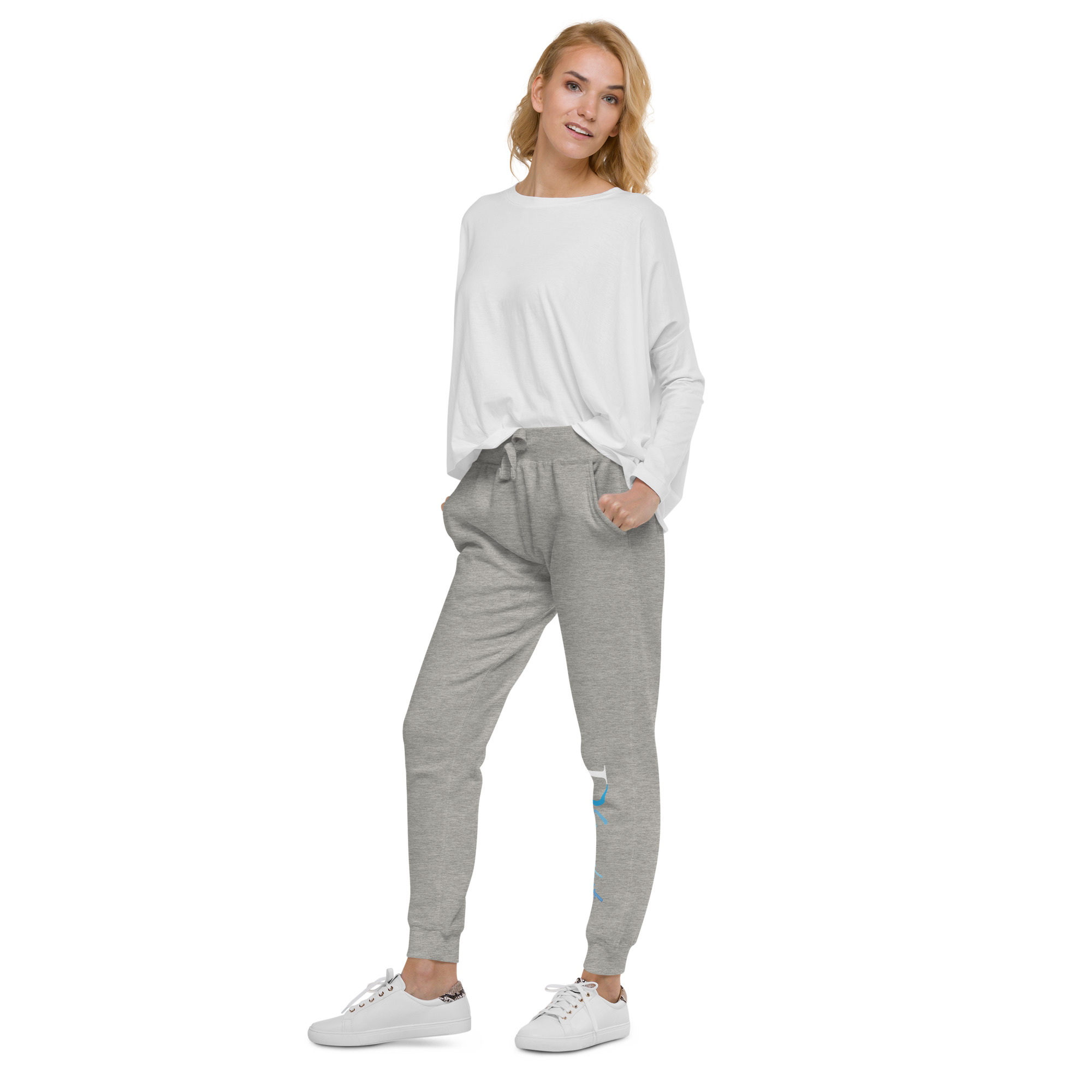 JD Snapshot Unisex Fleece Joggers White/Blue Logo - Image 18