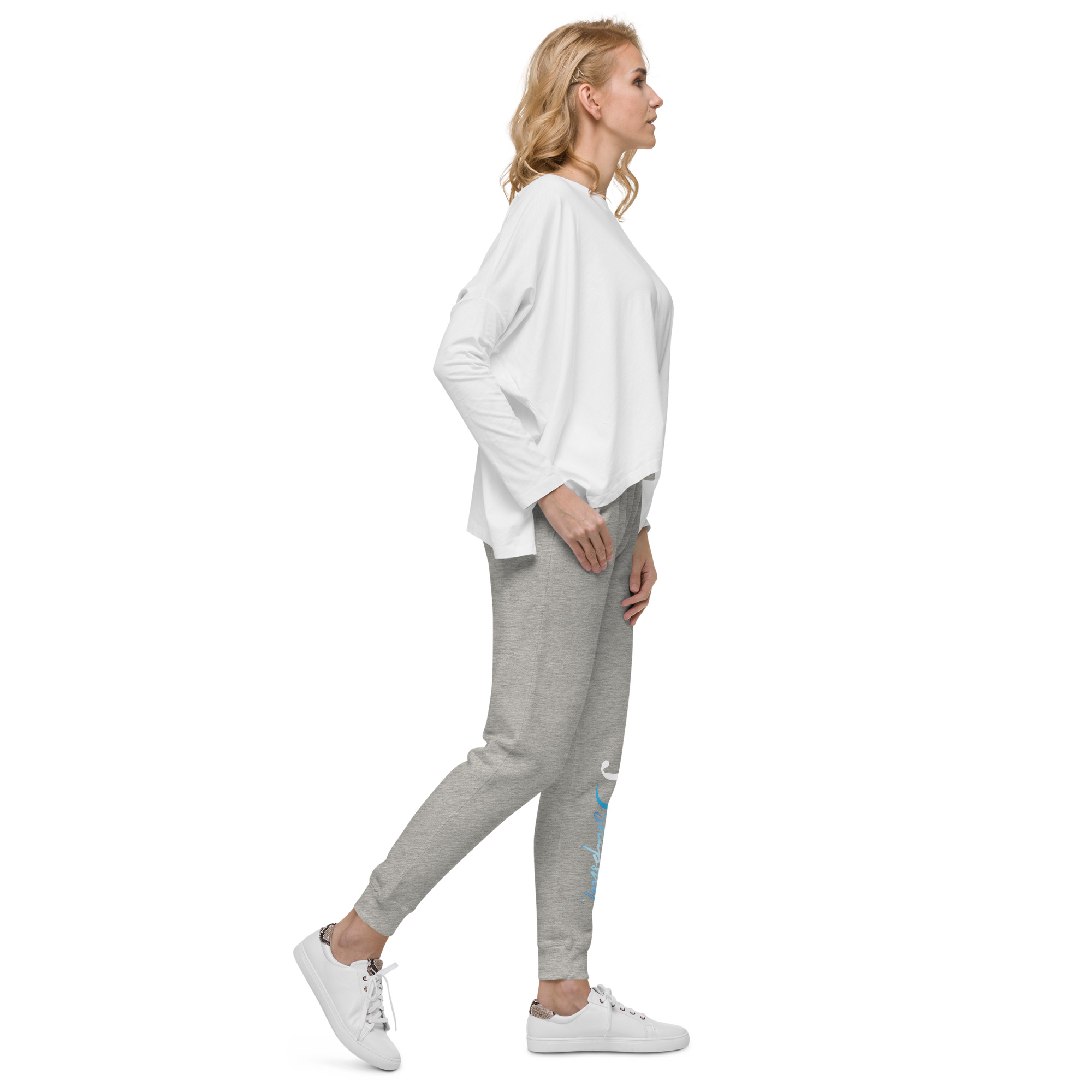 JD Snapshot Unisex Fleece Joggers White/Blue Logo - Image 21