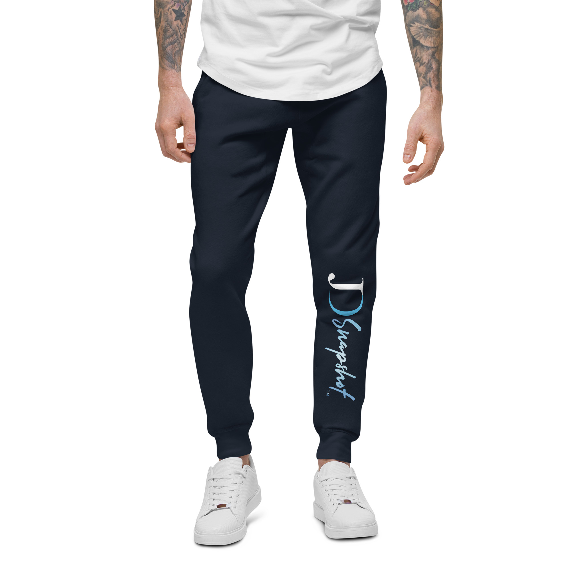 JD Snapshot Unisex Fleece Joggers White/Blue Logo - Image 4