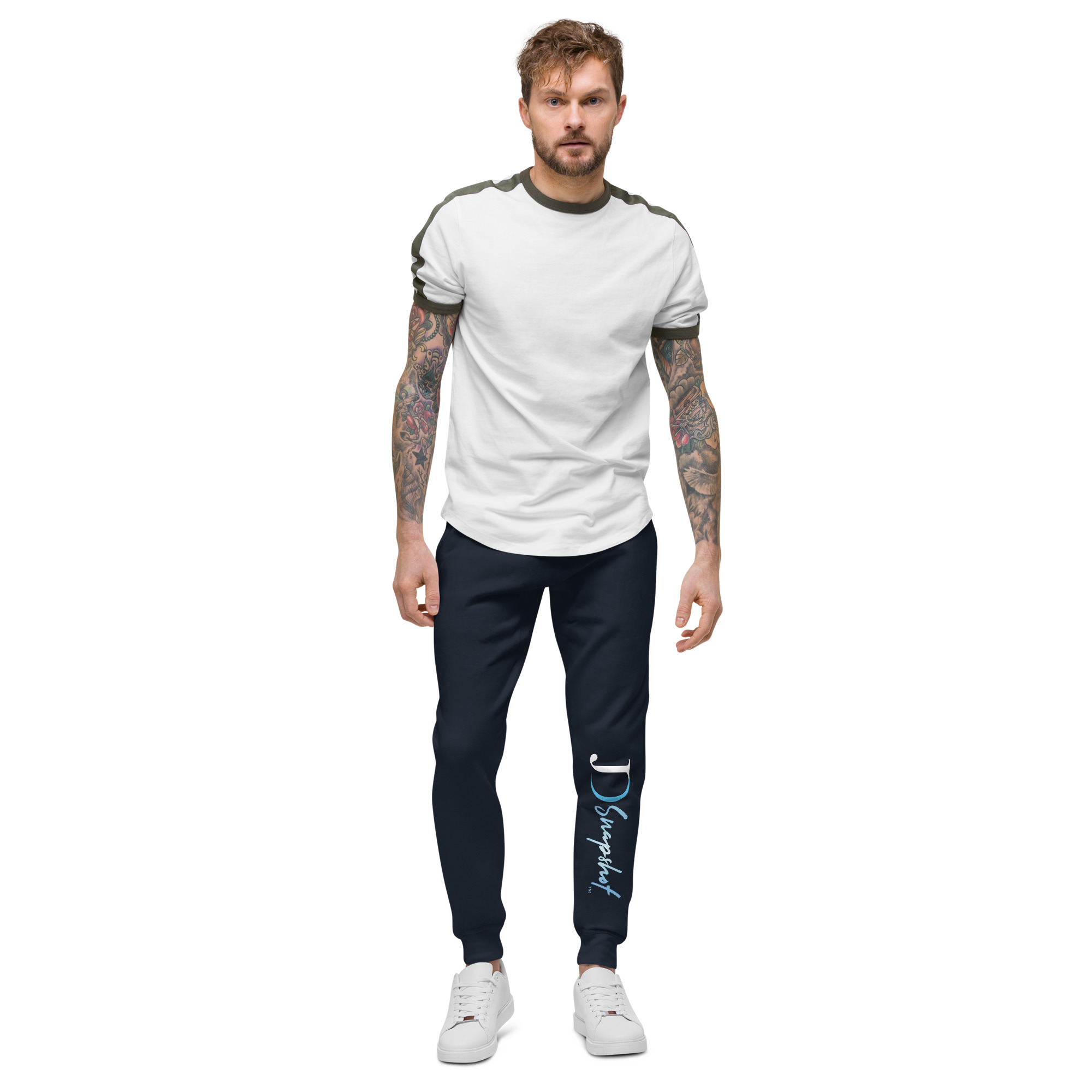 JD Snapshot Unisex Fleece Joggers White/Blue Logo - Image 6