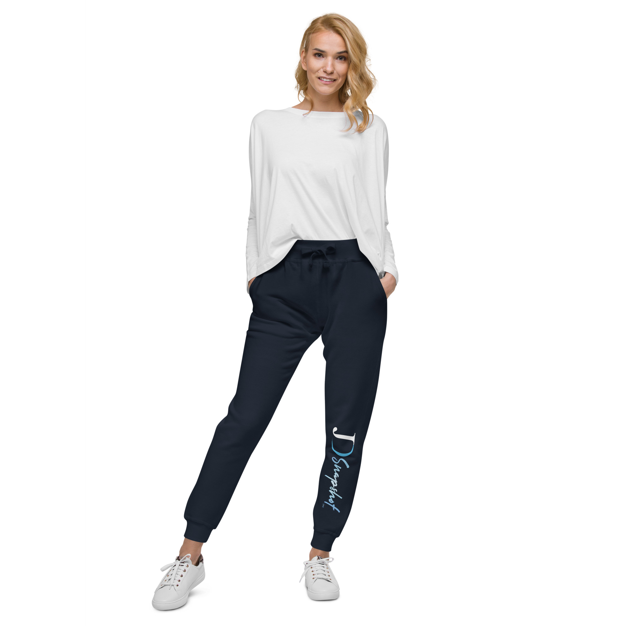 JD Snapshot Unisex Fleece Joggers White/Blue Logo