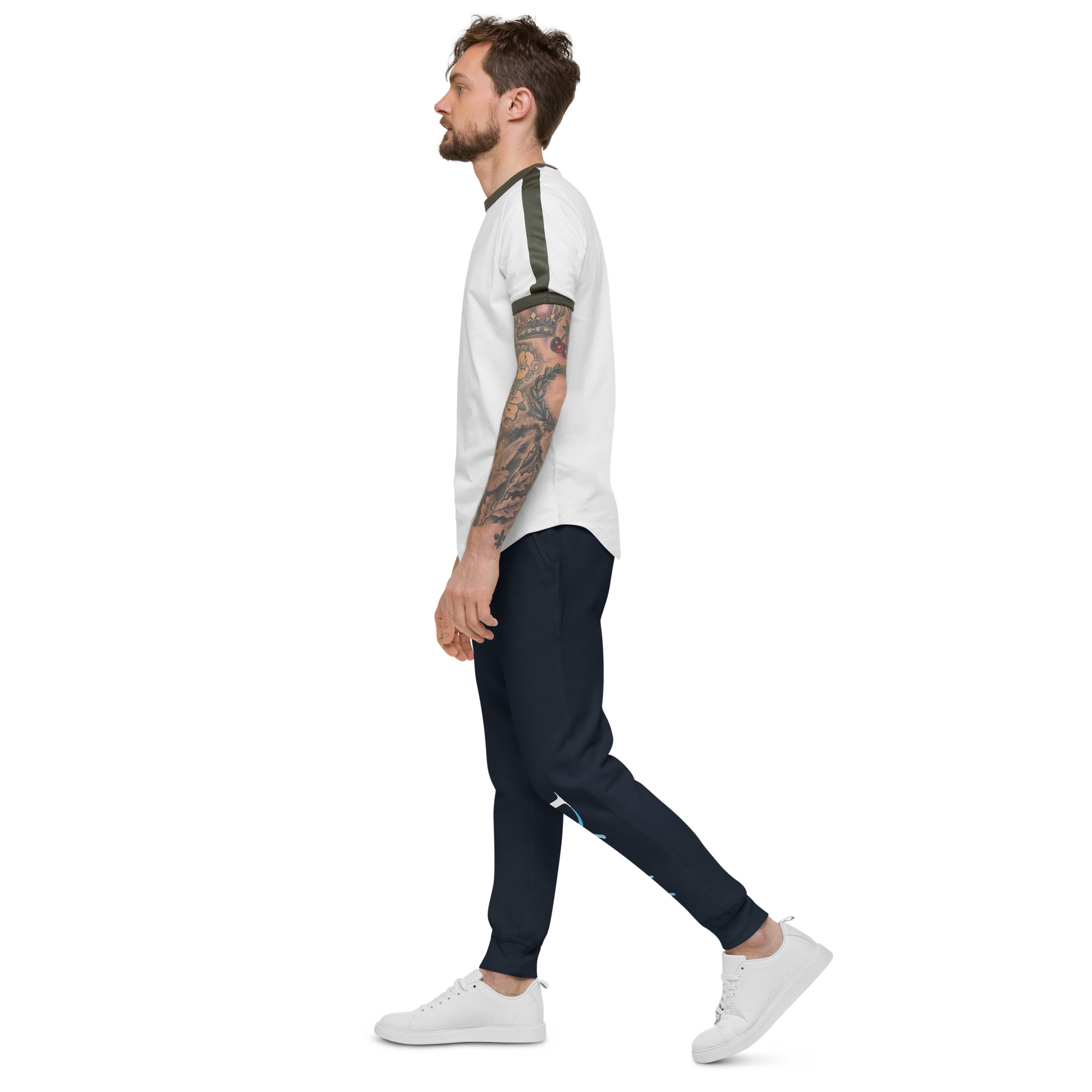 JD Snapshot Unisex Fleece Joggers White/Blue Logo - Image 5
